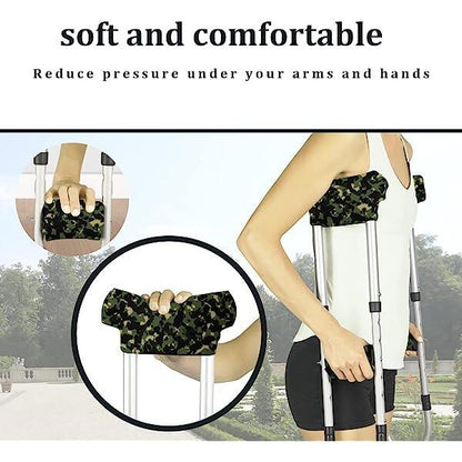 Underarm Crutch's Pad and Hand Grip Covers Universal Forearm Handle Padded Cushion Sets Accessories for Crutches (Green camo)