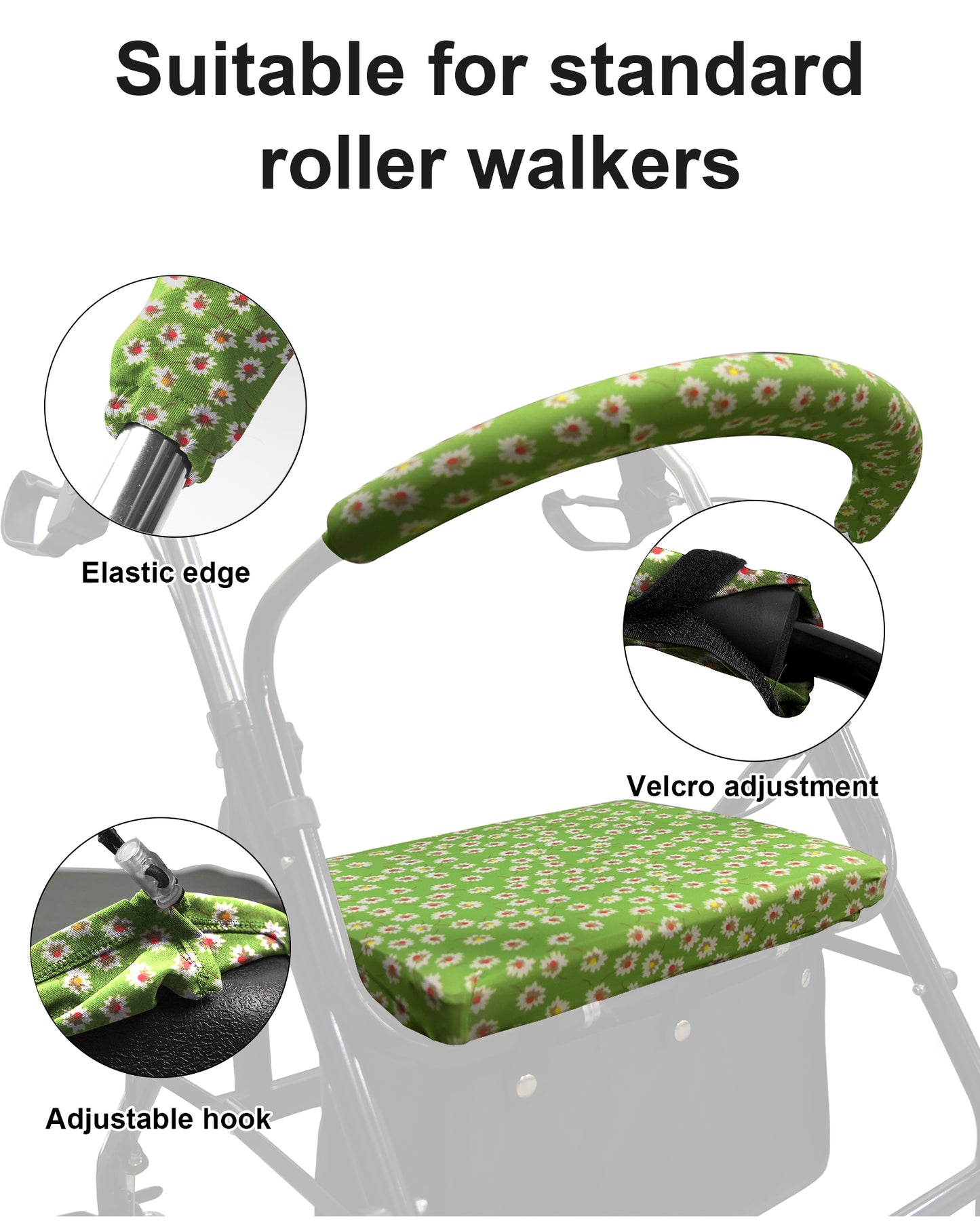 Unisex Rollator Walker Seat and Backrest Covers - Universal Soft Rollator Accessories (green flower)