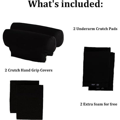 SpringSeaon Black Universal Underarm Crutch Pads & Hand Grips (Set of 4) - Breathable & Anti-Slip