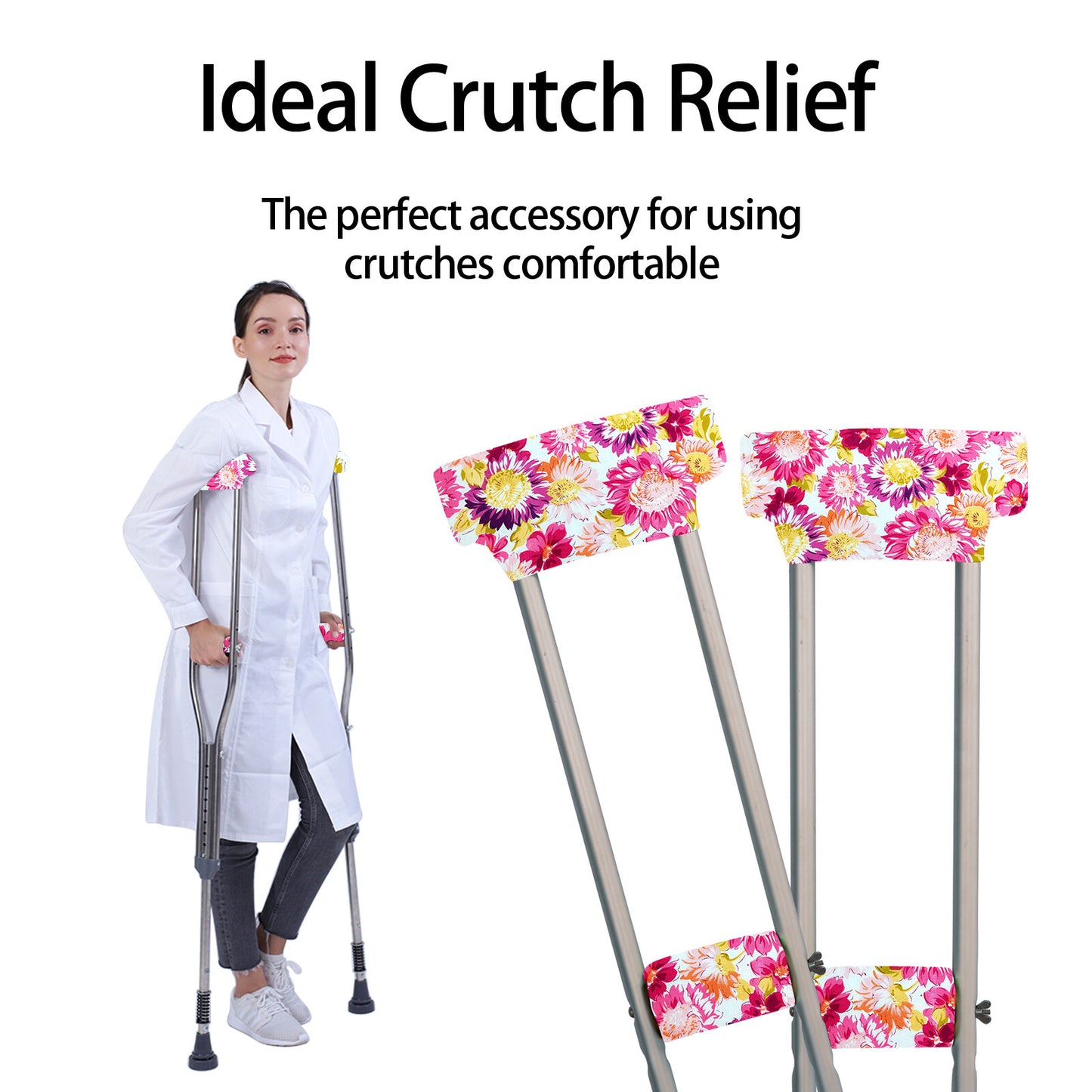 Universal Underarm Crutches Padded Crutch Pads with Hand Grips Padding Handle Covers