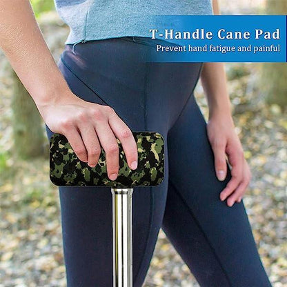 Cane Hand Grip Cover - Soft Non-Slip T-Handle Cushion (Blue Leafs)