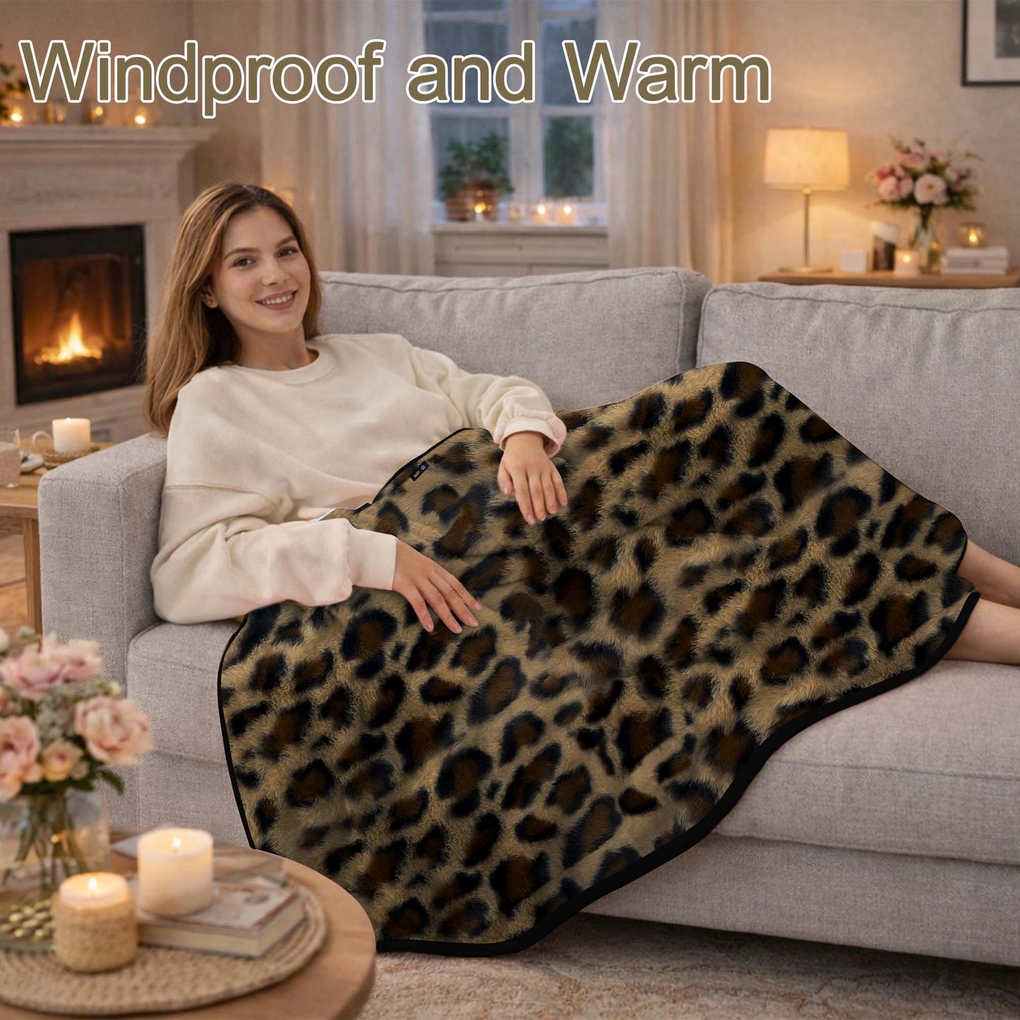 SPRING SEAON Wearable Wheelchair Blanket - Soft Fleece Shawl Poncho with Snaps Knee-Length