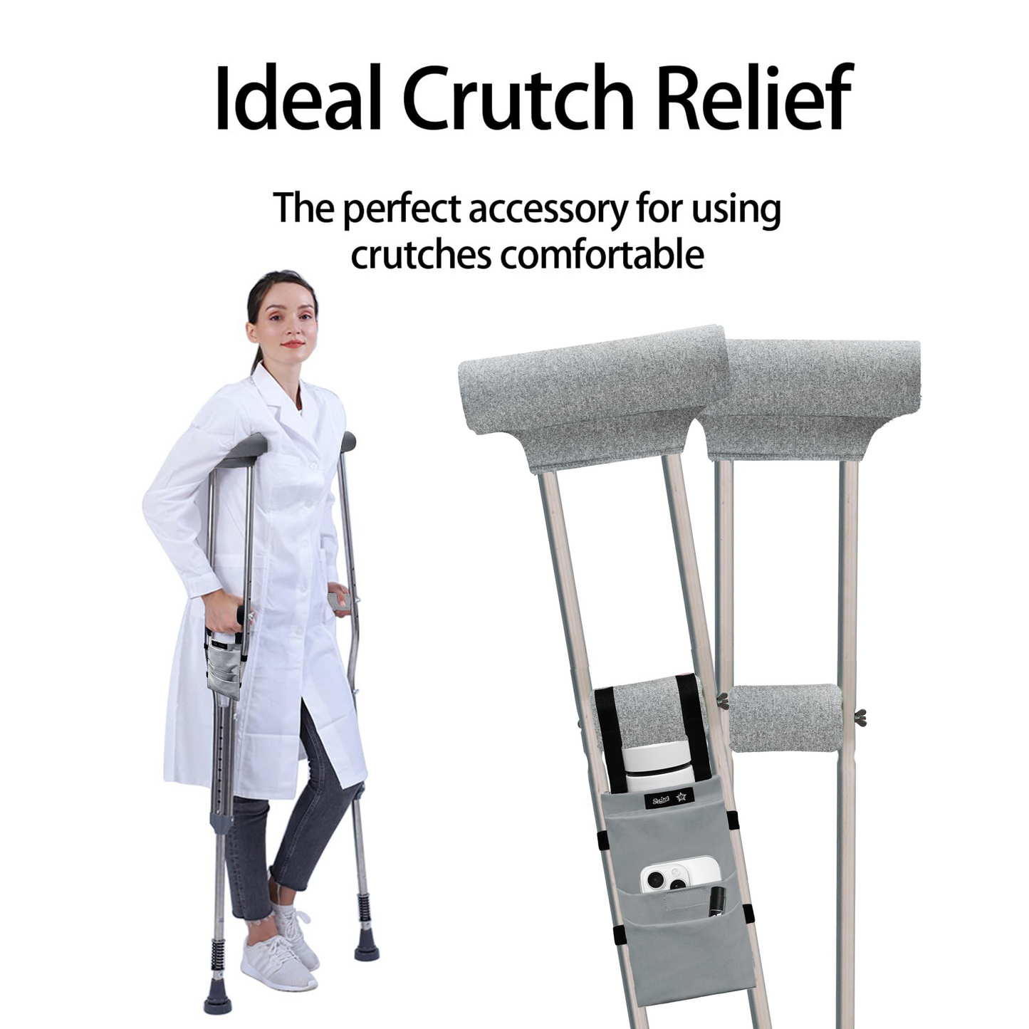 SpringSeaon Crutch Pads Set with Storage Bag - Ergonomic Memory Foam Cushions for Crutches, Water-Resistant Accessories