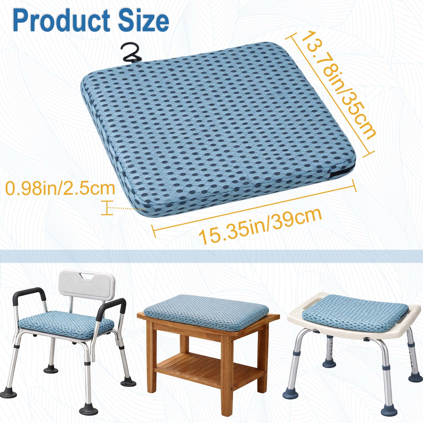 SPRING SEAON Non-Slip Gel Shower Chair Cushion – Quick-Dry Mesh Bath Seat Pad for Seniors(blue)
