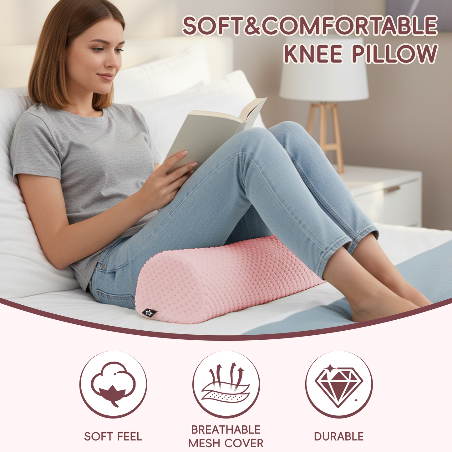 Memory Foam Knee Pillow for Back Sleeping - Half Moon Bolster Leg Support 17"x7.5"x4.3"