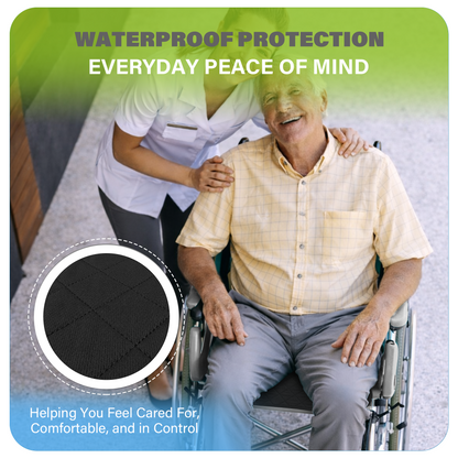 SPRING SEAON Waterproof Chair Pad 22" x 21", Washable Reusable Non-Slip Seat Cover for Wheelchair, Bed, Car & Recliner(black)