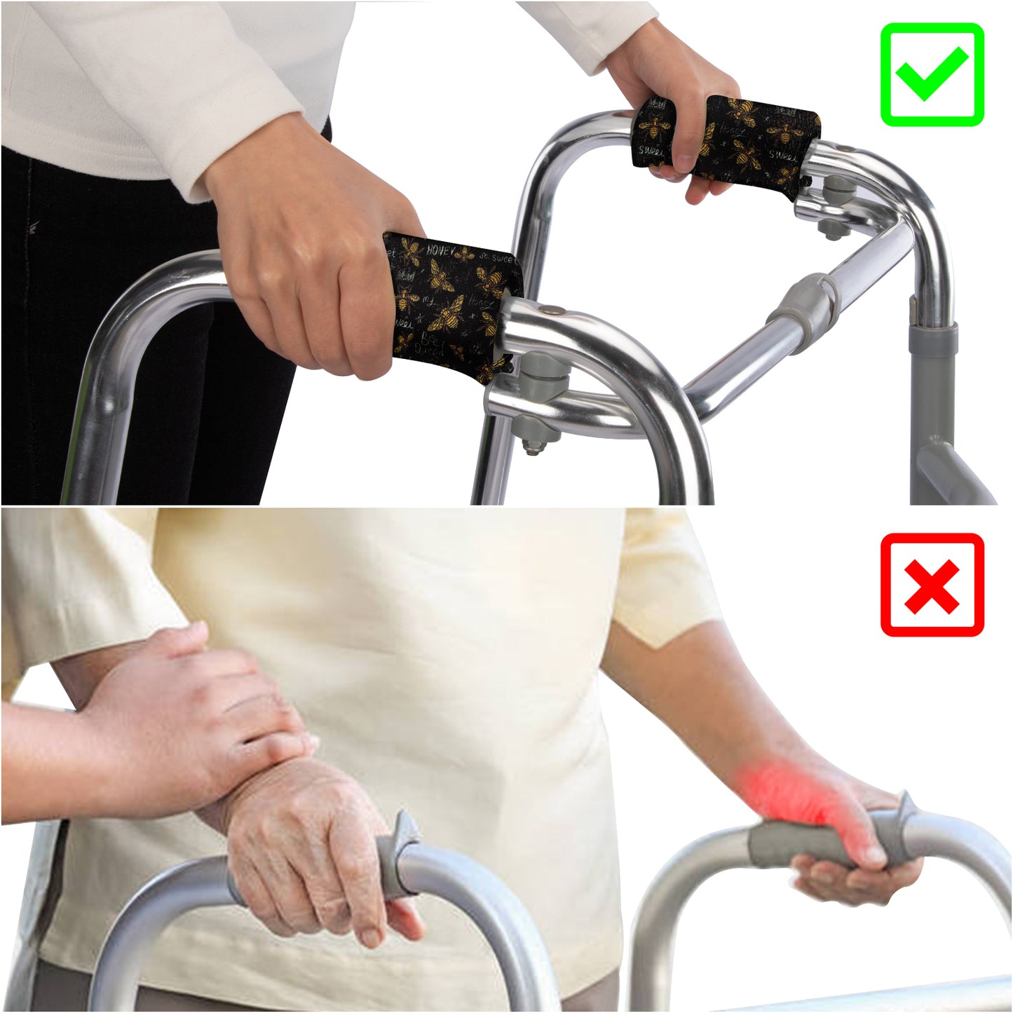 SpringSeaon Walker Hand Grip Padded Covers - Non-Slip Moisture-Wicking Cushion Bee