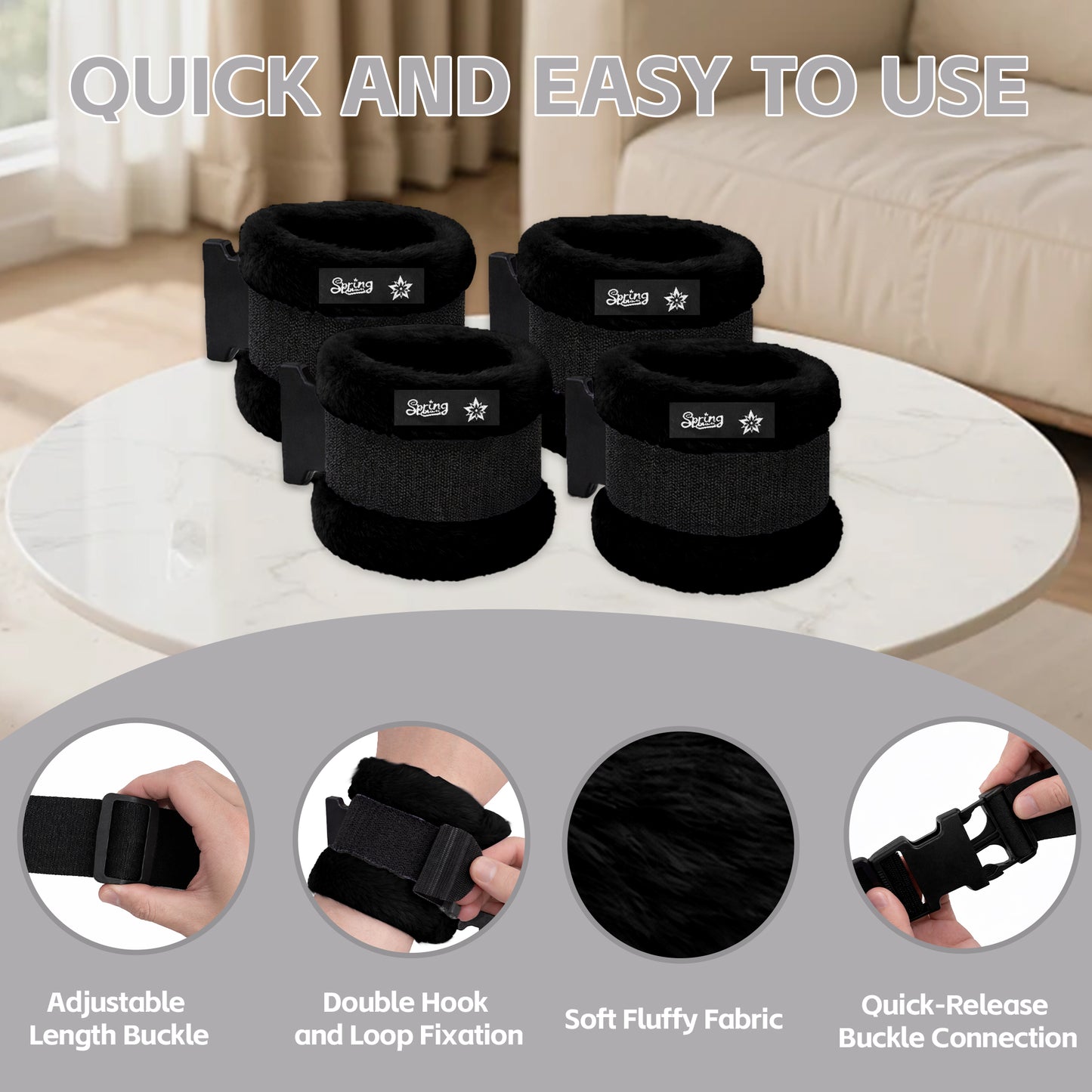 SPRING SEAON Bed Safety Straps (4 Pack) - Soft Padded Limb Holders with Quick-Release Buckles