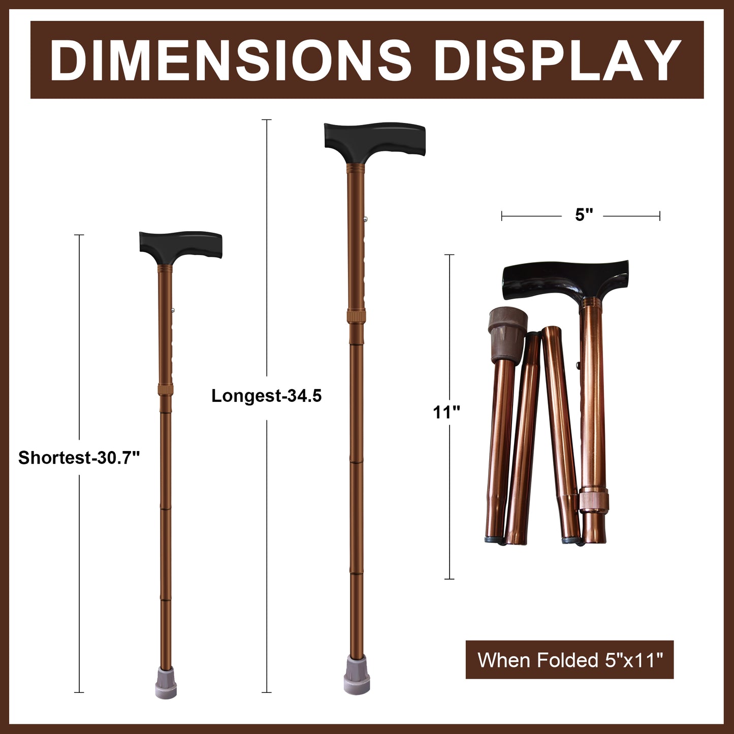 SpringSeaon Folding Walking Cane - Durable Lightweight Adjustable Stick for Travel & Daily Mobility(bronze)