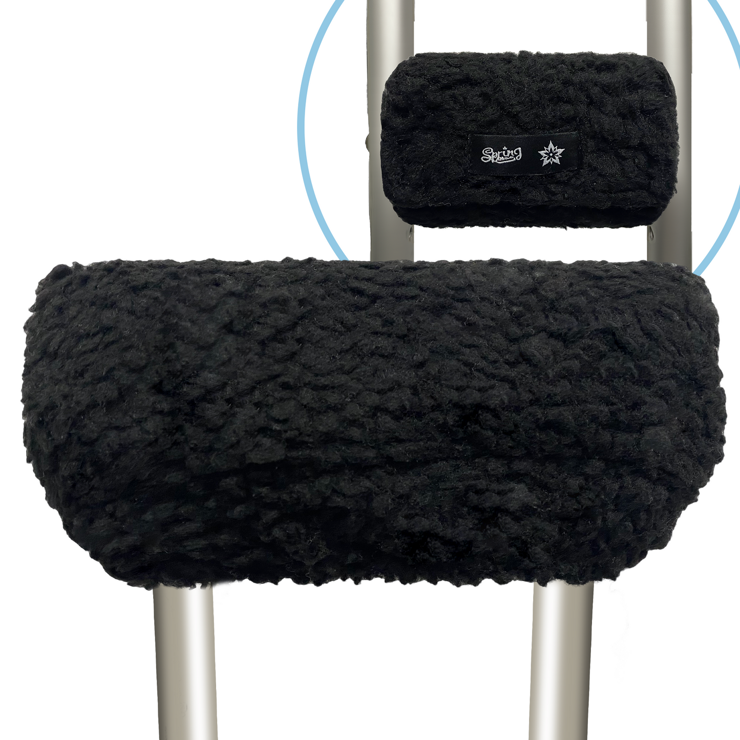 SPRING SEAON Black Sherpa Crutch Pad & Hand‑Grip Covers–Universal Fit,Cushion for Crutches