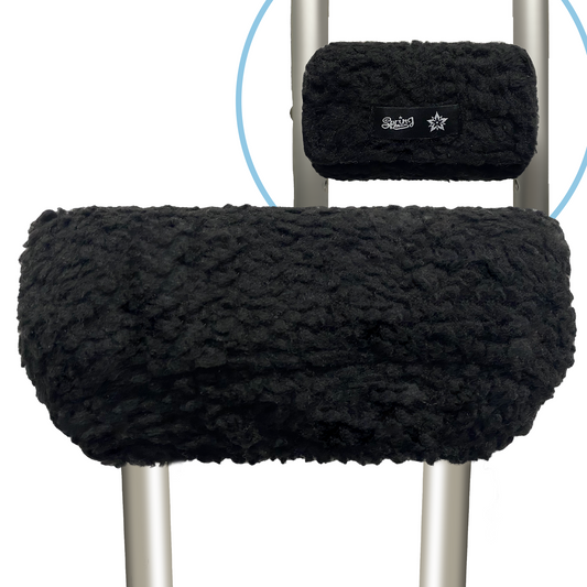 SPRING SEAON Black Sherpa Crutch Pad & Hand‑Grip Covers–Universal Fit,Cushion for Crutches