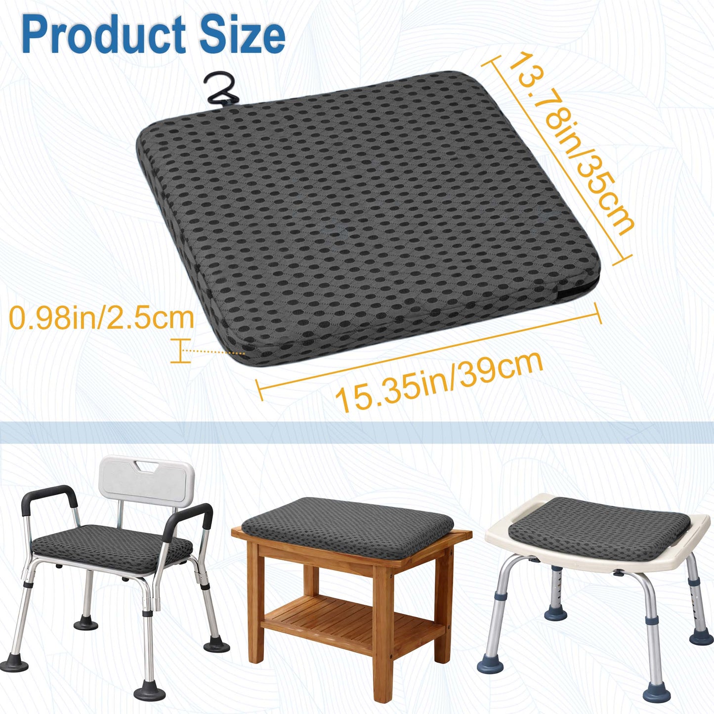 SPRING SEAON Non-Slip Gel Shower Chair Cushion – Quick-Dry Mesh Bath Seat Pad for Seniors(gray)