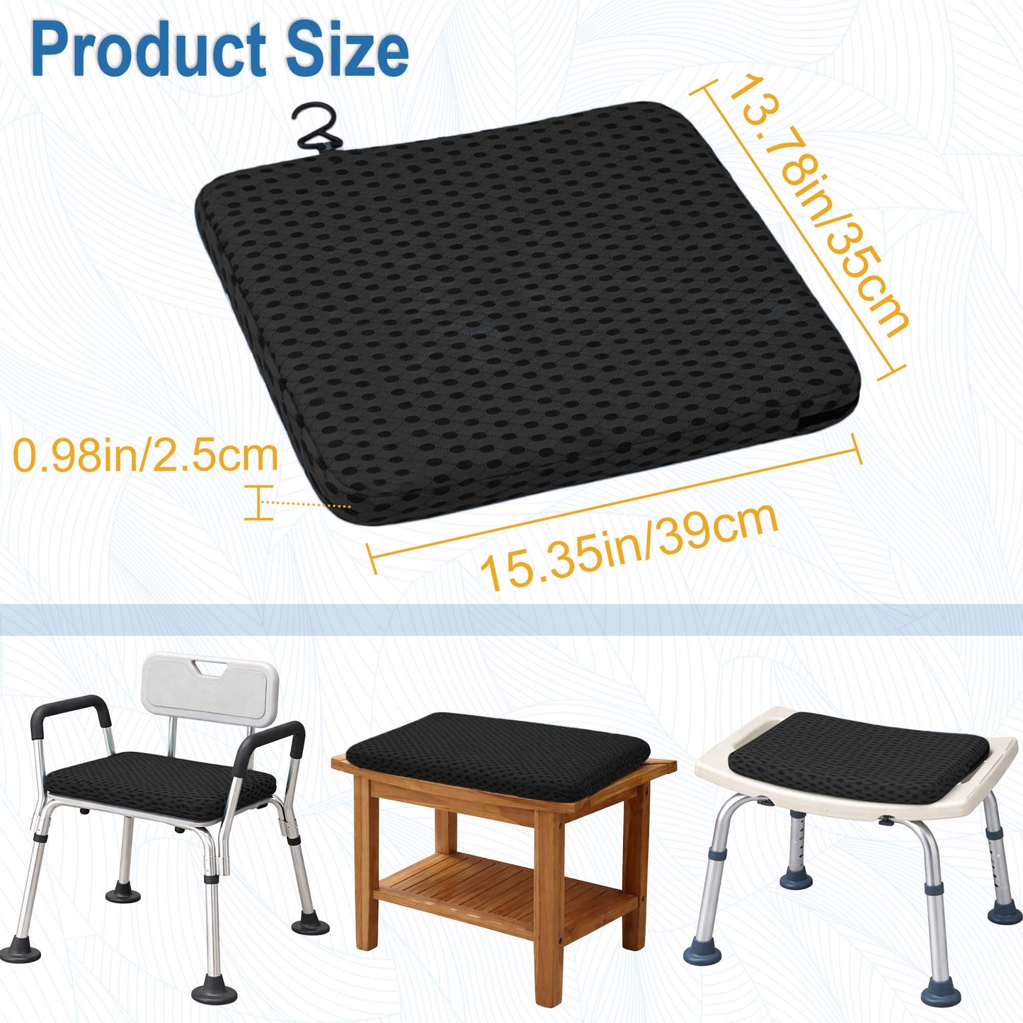 SPRING SEAON Non-Slip Gel Shower Chair Cushion – Quick-Dry Mesh Bath Seat Pad for Seniors(black)