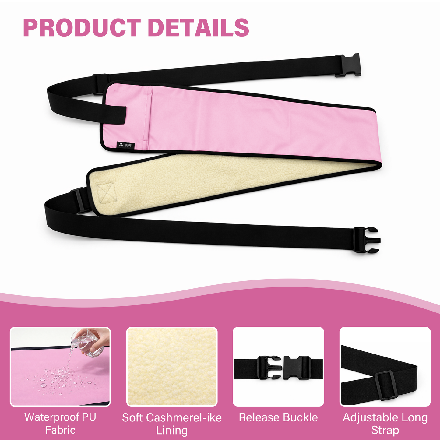 SPRING SEAON Bed Support Strap - Adjustable Positioning Belt for Bed & Wheelchair, 51.7 * 7" Padded Waist Belt Pink