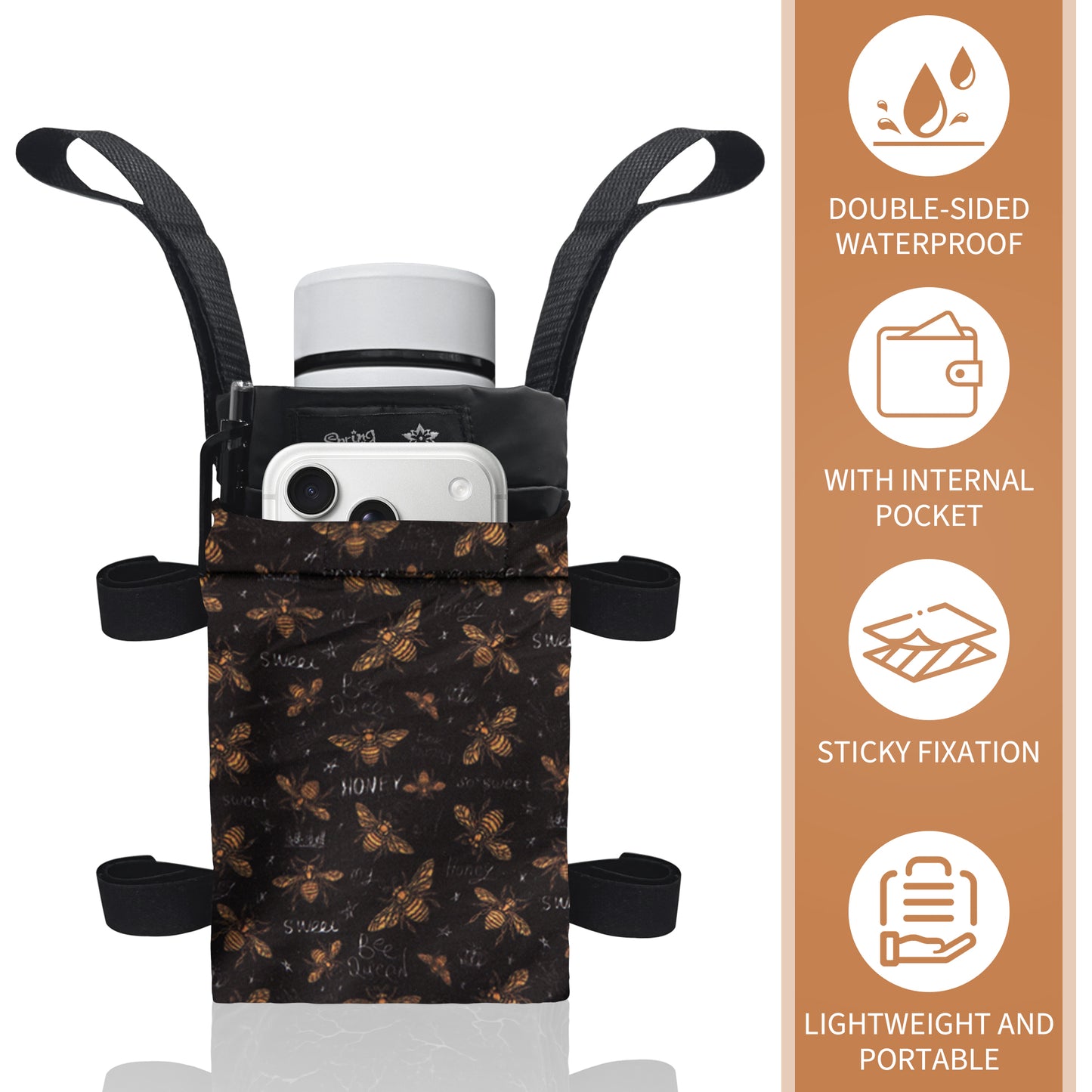 SpringSeaon Lightweight Crutch Pouch,Water-Proof Crutch Storage Bag-Crutches Accessories-Bees