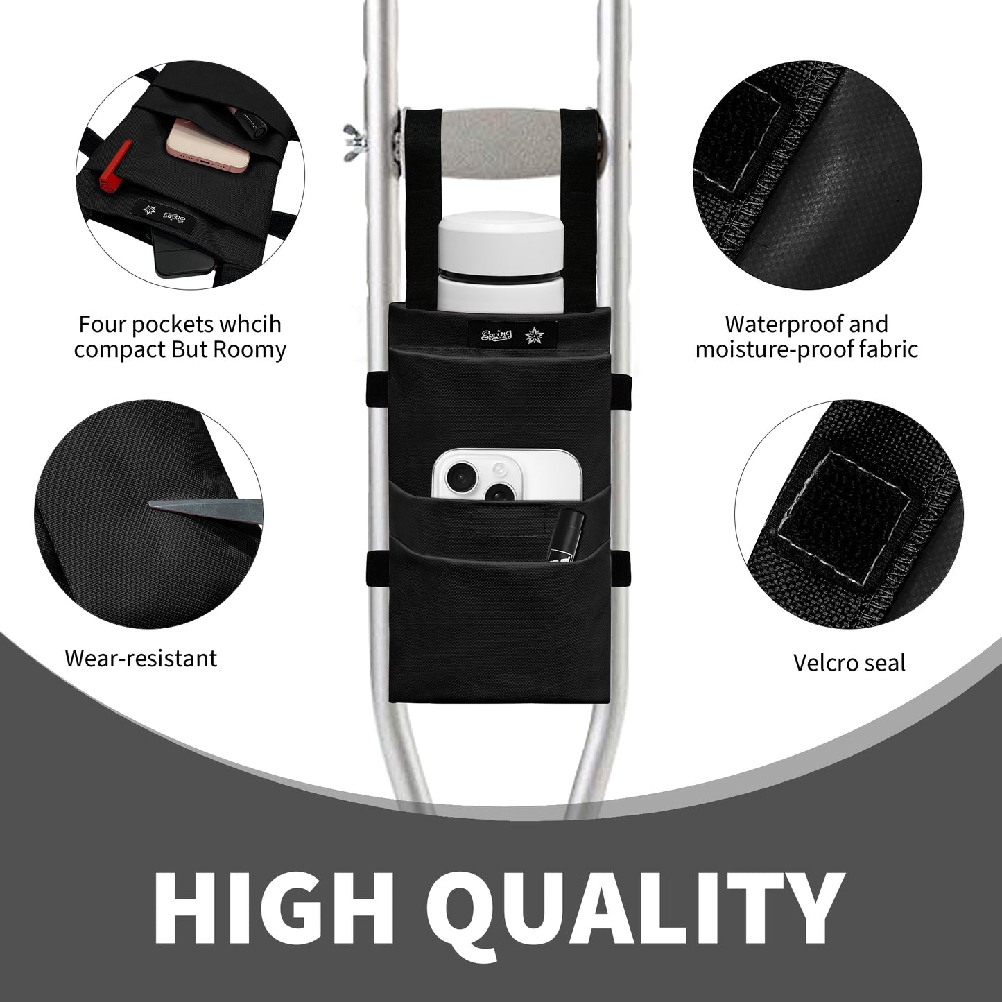 SpringSeaon Water-Resistant Crutch Pouch- Lightweight Universal Storage Bag-Crutch Accessories