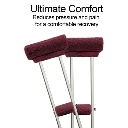 SPRING SEAON Wine Red Ultra-Soft Fluffy Crutch Pads Covers | Cloud-Like Comfort Style Crutch Accessories
