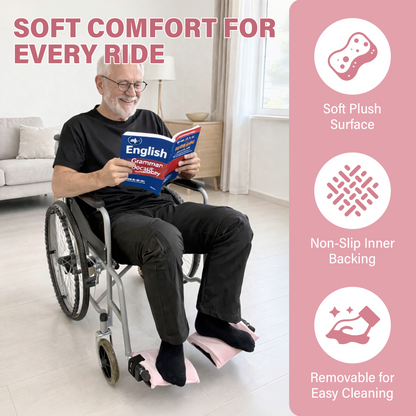 Wheelchair Footrest Covers, Soft Plush Foot Rest Pads with Non-Slip Backing, Fits Most Standard Wheelchairs(Pink)