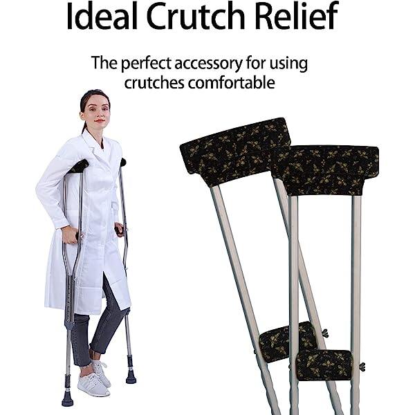 Underarm Crutch's Pad and Hand Grip Covers Universal Forearm Handle Padded Cushion Sets Accessories for Crutches (Bees)