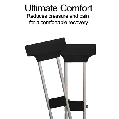SpringSeaon Black Universal Underarm Crutch Pads & Hand Grips (Set of 4) - Breathable & Anti-Slip