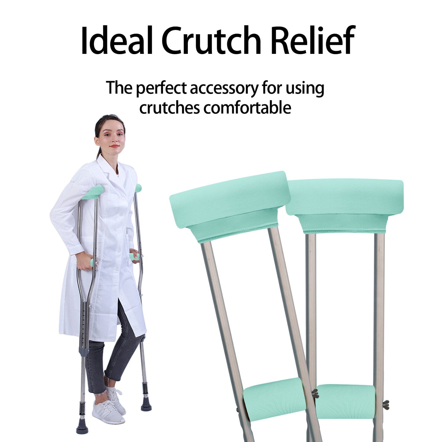 Underarm Crutch's Pad and Hand Grip Covers Universal Forearm Handle Padded Cushion Sets Accessories for Crutches (teal green)