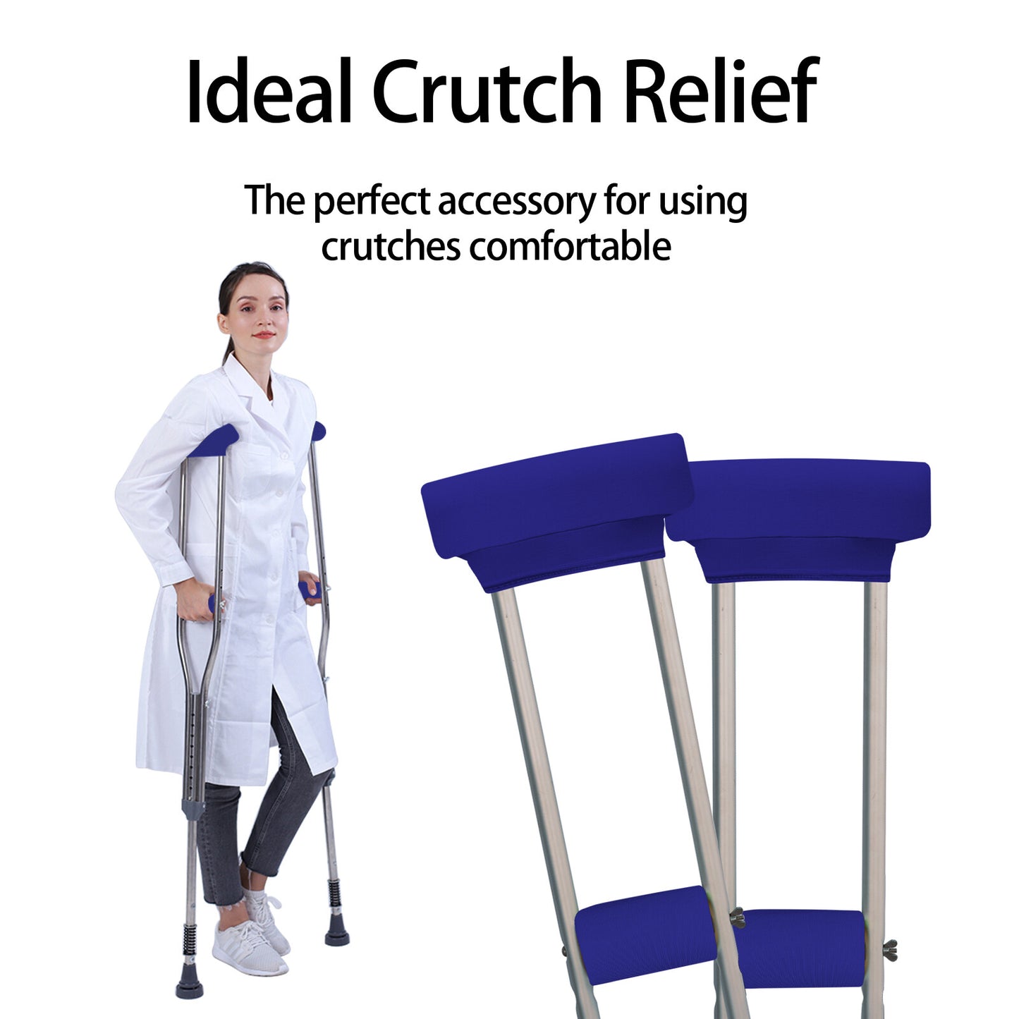 Underarm Crutch's Pad and Hand Grip Covers Universal Forearm Handle Padded Cushion Sets Accessories for Crutches (navy blue)