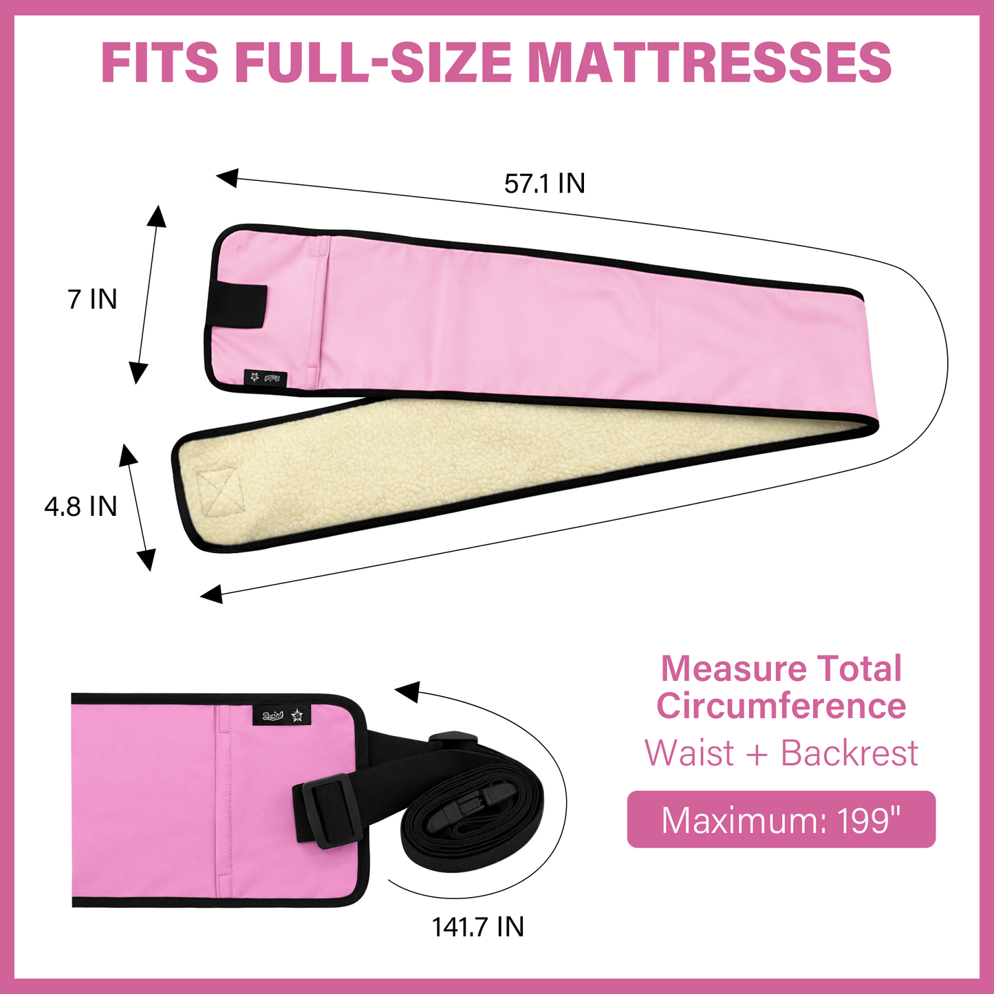 SPRING SEAON Bed Support Strap - Adjustable Positioning Belt for Bed & Wheelchair, 51.7 * 7" Padded Waist Belt Pink