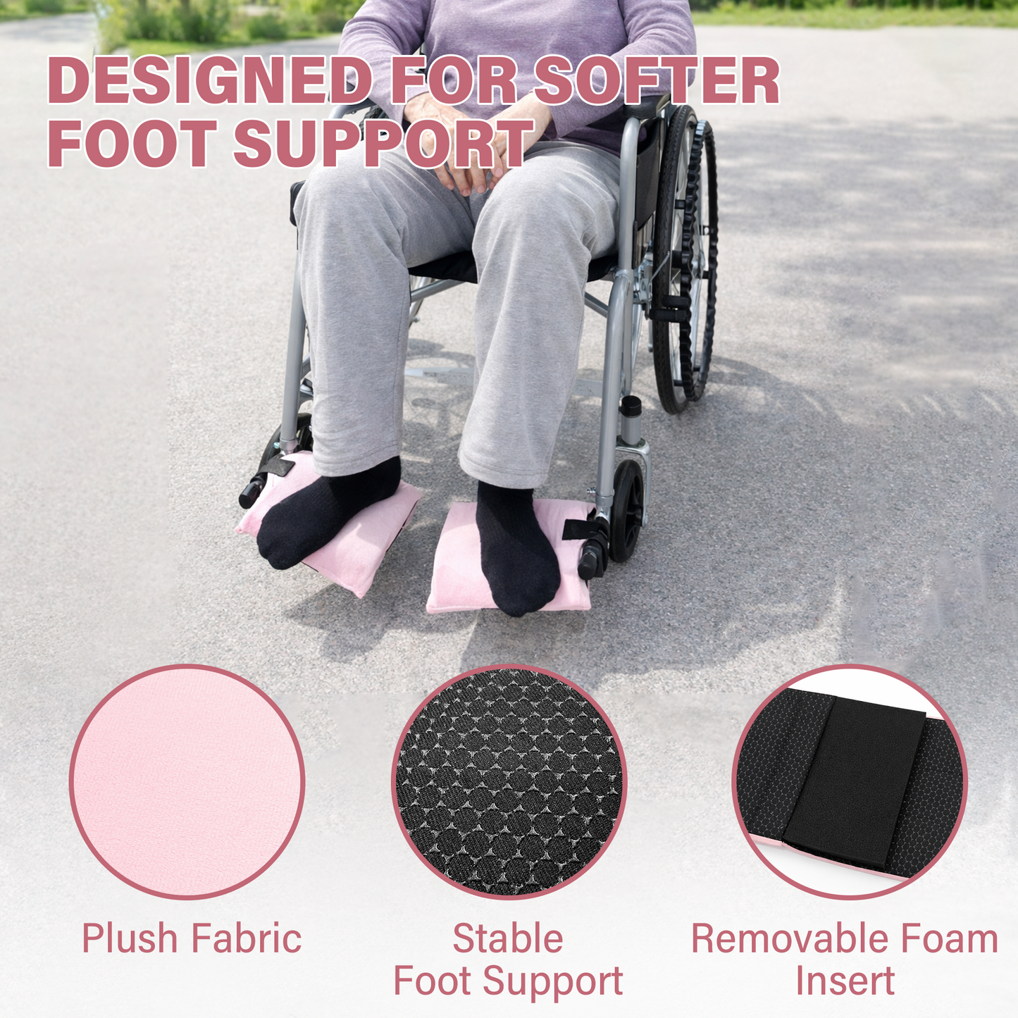 Wheelchair Footrest Covers, Soft Plush Foot Rest Pads with Non-Slip Backing, Fits Most Standard Wheelchairs(Pink)