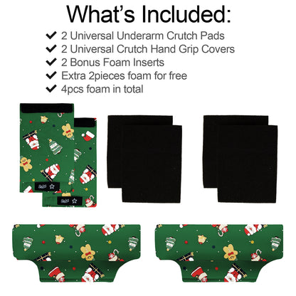 SpringSeaon Xmas Pattern Underarm Crutch's Pad and Hand Grip Covers Universal Crutch Accessories