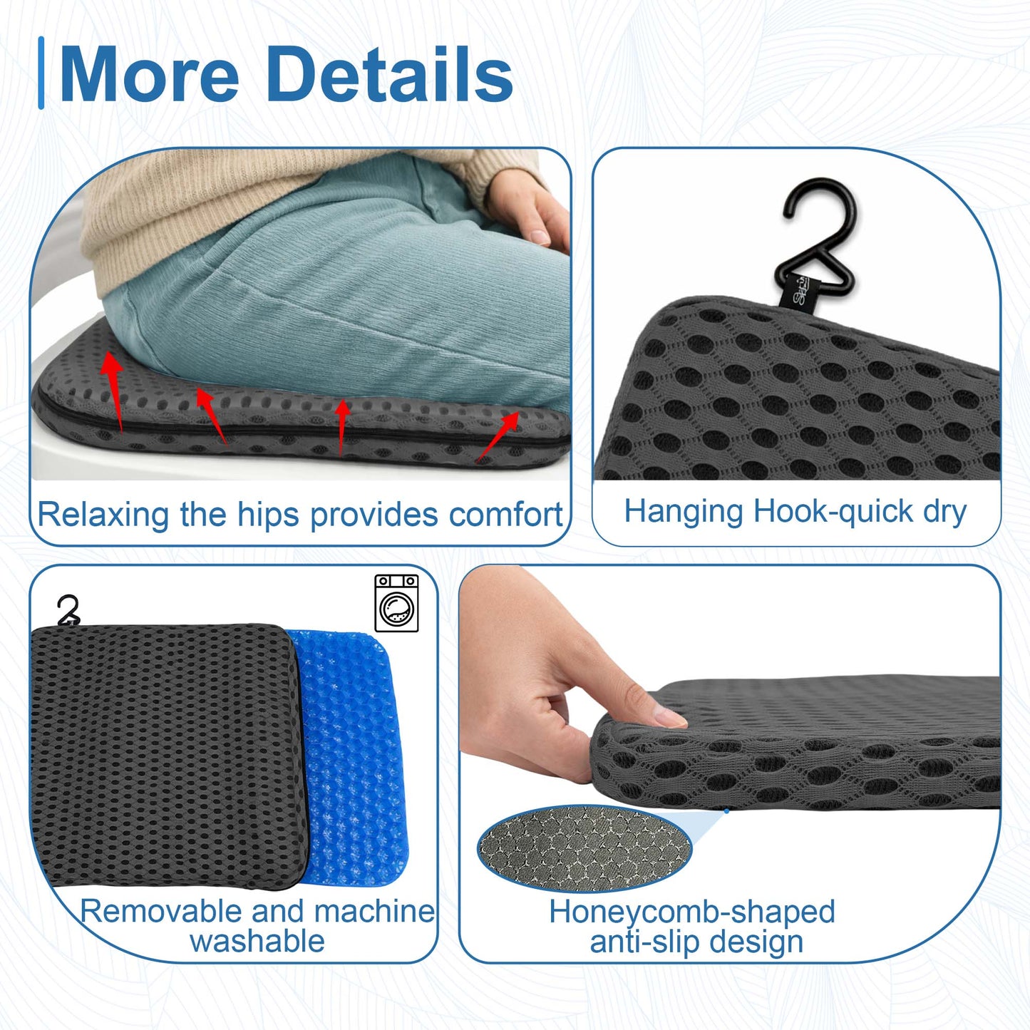 SPRING SEAON Non-Slip Gel Shower Chair Cushion – Quick-Dry Mesh Bath Seat Pad for Seniors(gray)