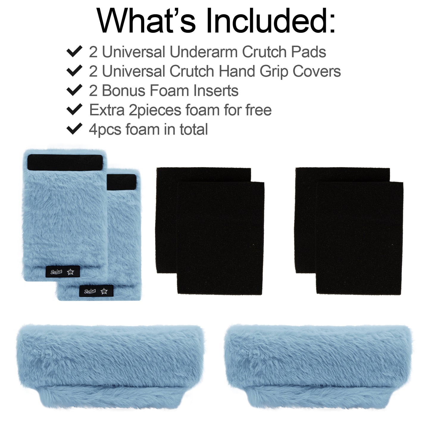 SPRING SEAON Lt Blue Ultra-Soft Fluffy Crutch Pads Covers | Cloud-Like Comfort Style Crutch Accessories