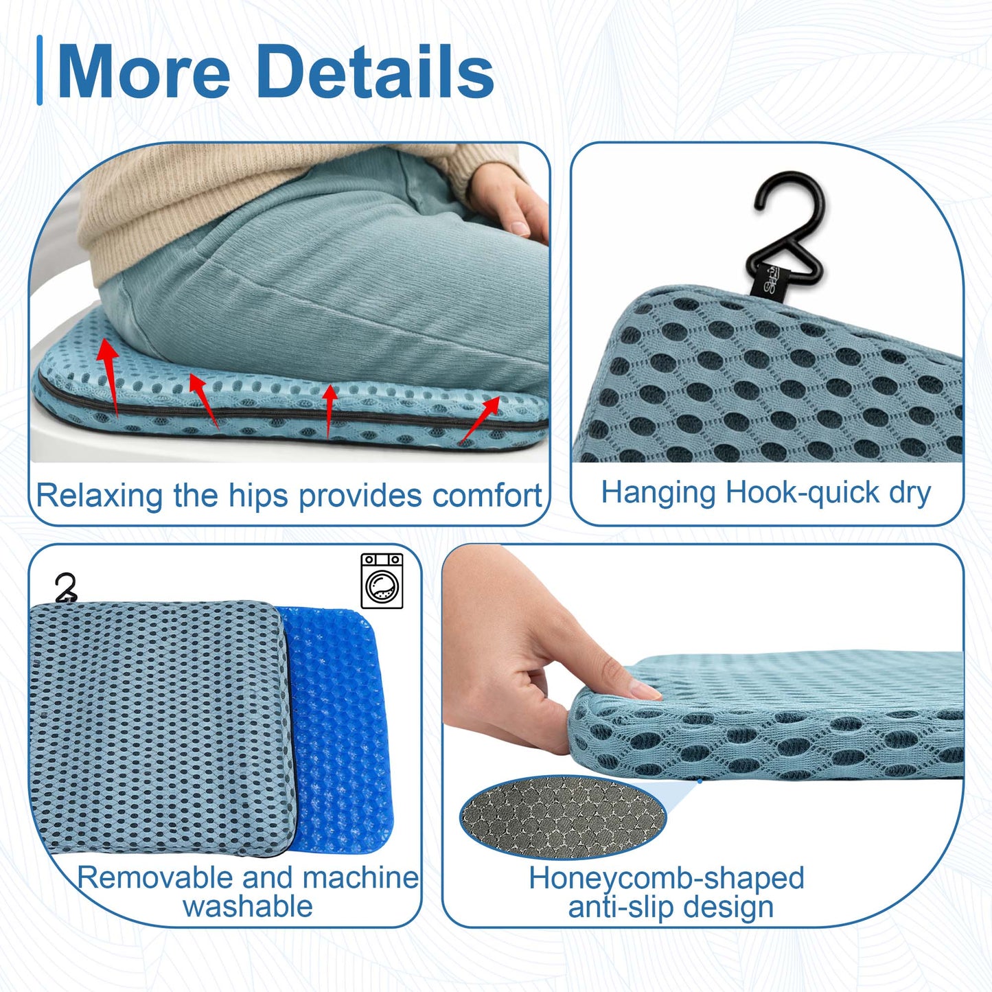 SPRING SEAON Non-Slip Gel Shower Chair Cushion – Quick-Dry Mesh Bath Seat Pad for Seniors(blue)