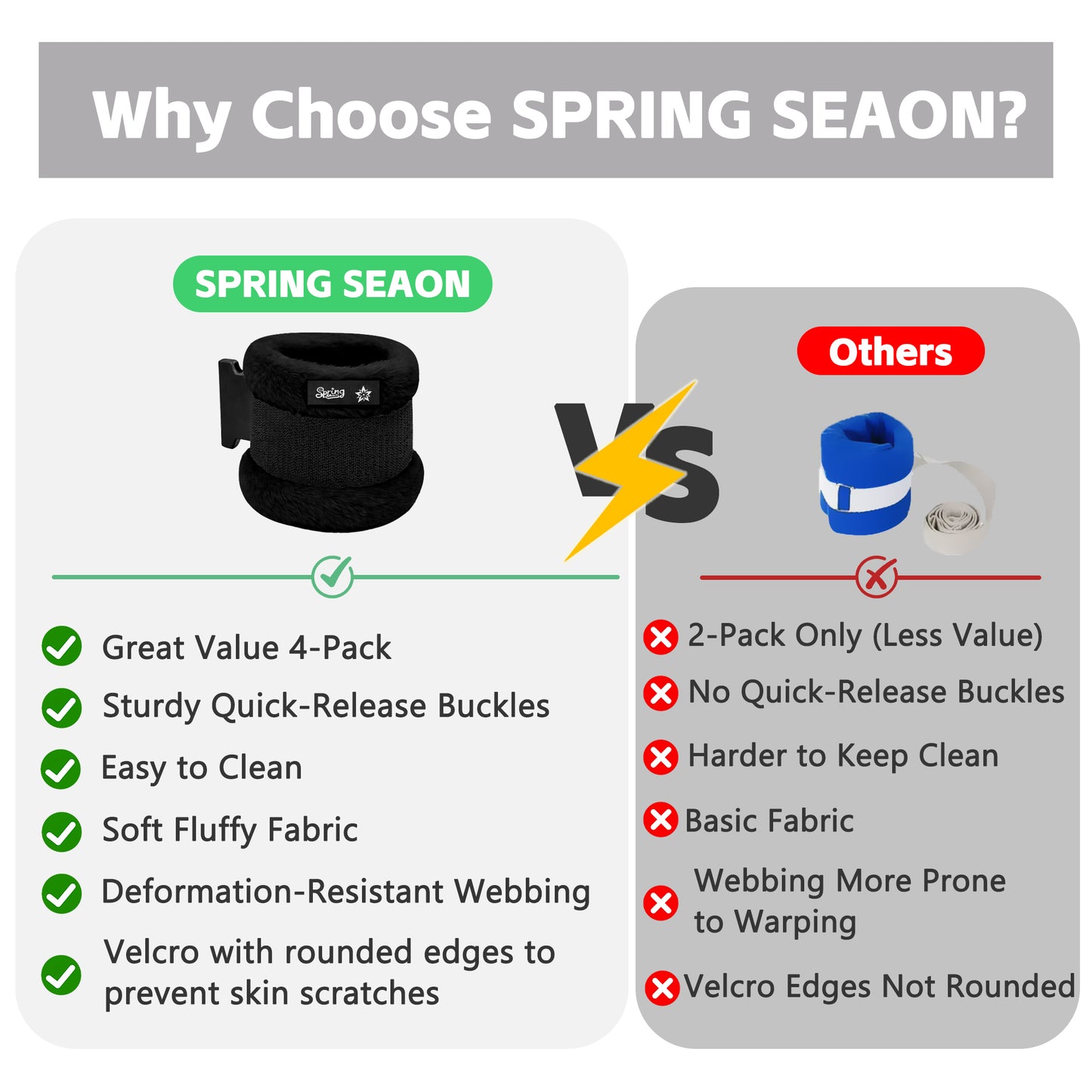 SPRING SEAON Bed Safety Straps (4 Pack) - Soft Padded Limb Holders with Quick-Release Buckles
