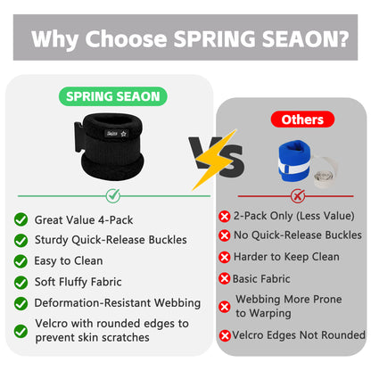 SPRING SEAON Bed Safety Straps (4 Pack) - Soft Padded Limb Holders with Quick-Release Buckles