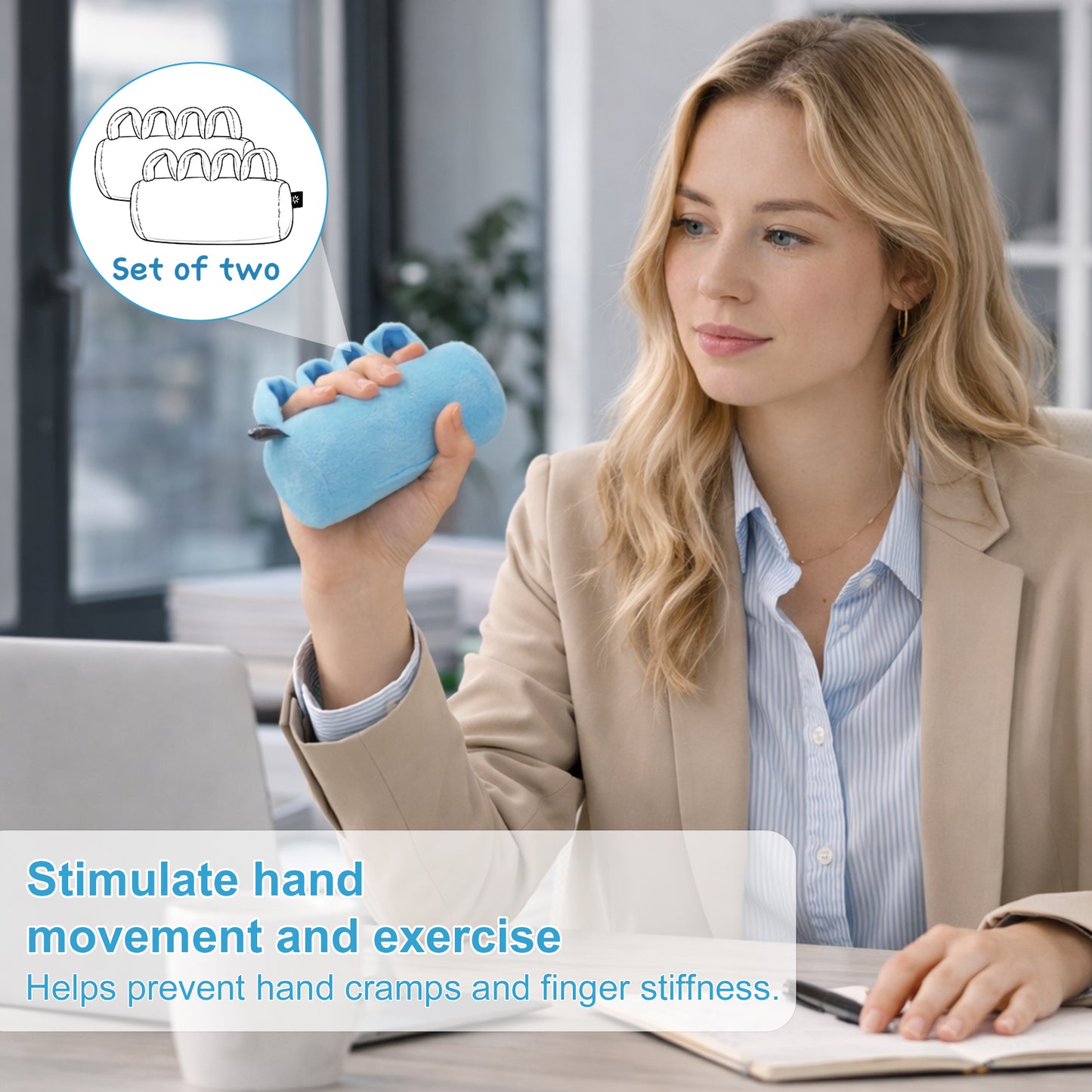 2-Pack Hand Contracture Cushions: Soft Palm Protectors & Finger Separators(blue)