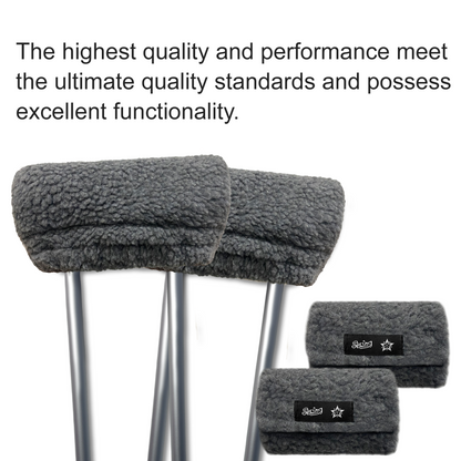 SPRING SEAON Gray Sherpa Crutch Pad & Hand‑Grip Covers Cushion for Crutches
