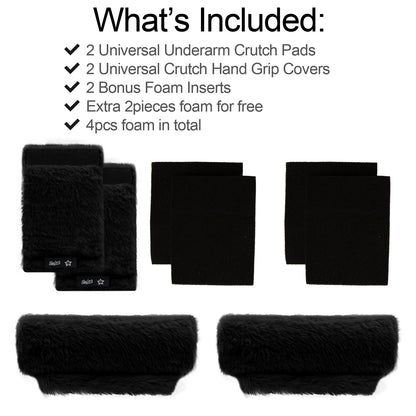 SPRING SEAON Black Ultra-Soft Fluffy Crutch Pads Covers | Cloud-Like Comfort Style Crutch Accessories