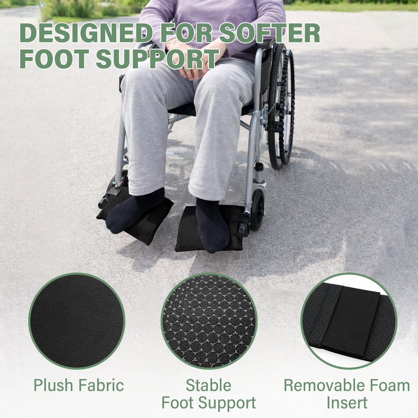 Wheelchair Footrest Covers, Soft Plush Foot Rest Pads with Non-Slip Backing, Fits Most Standard Wheelchairs(Black)