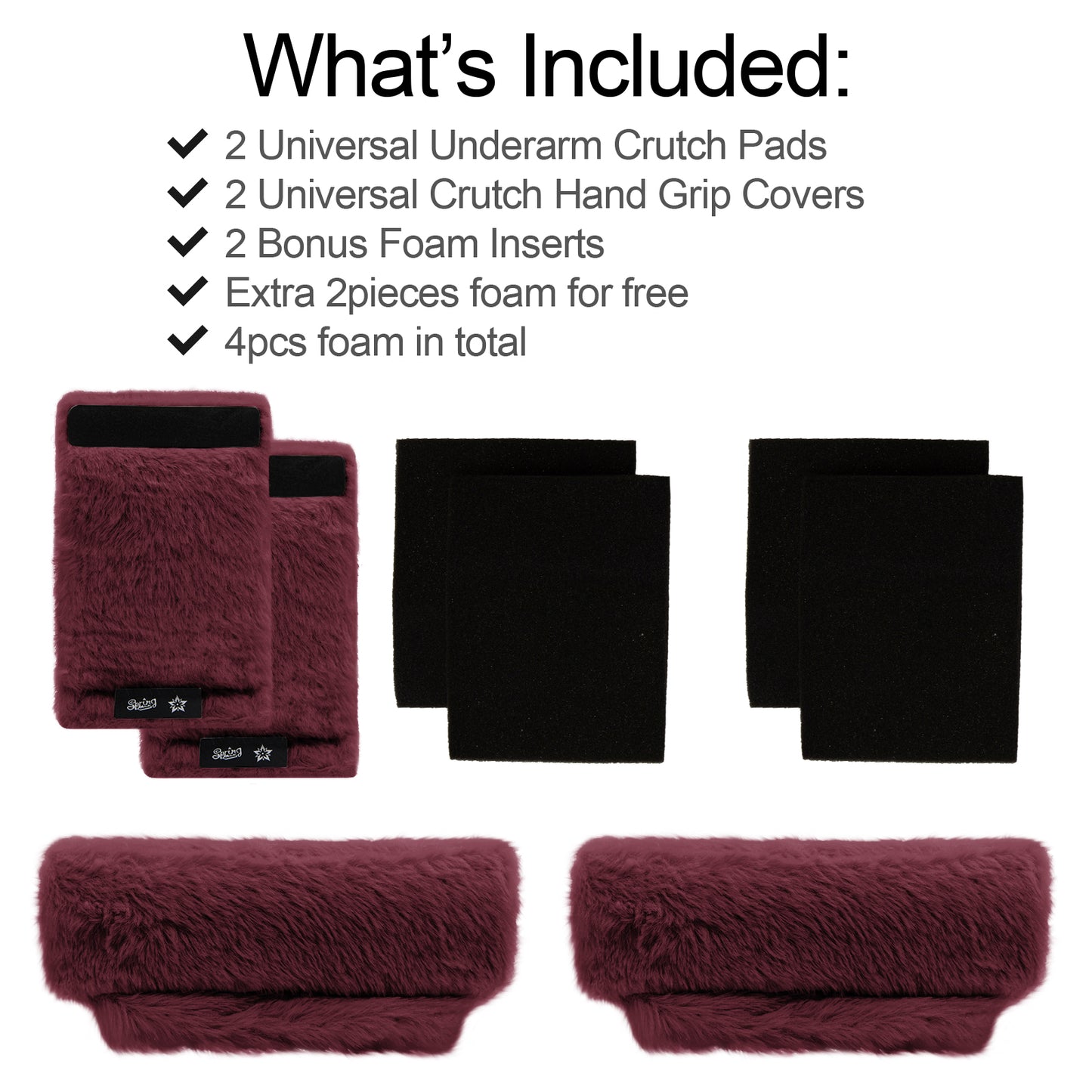 SPRING SEAON Wine Red Ultra-Soft Fluffy Crutch Pads Covers | Cloud-Like Comfort Style Crutch Accessories