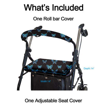 Unisex Rollator Walker Seat and Backrest Covers - Universal Soft Rollator Accessories (blue butterfly)