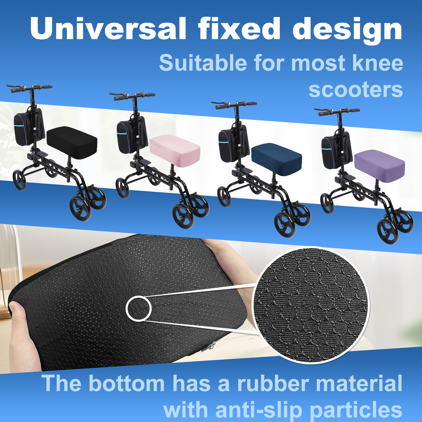 Cooling Knee Scooter Pad Cover with Memory Foam, Breathable Cushion for Summer, Fits Most Knee Walkers(Black)