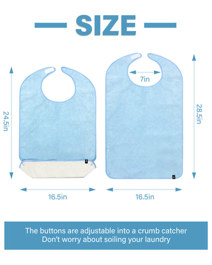 SPRING SEAON Adult Bibs Washable Towel Bibs for Eating - Unisex Dining Clothing Protectors 2 Pack