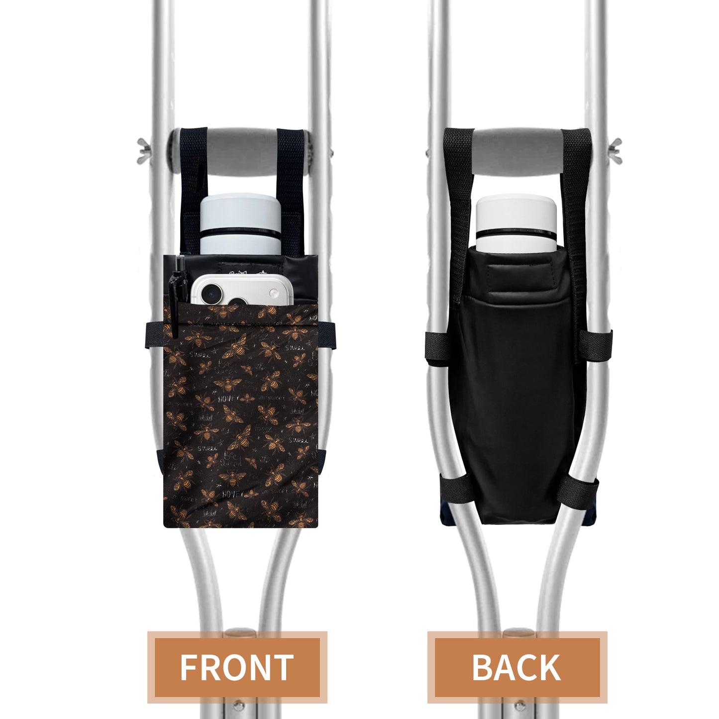 SpringSeaon Lightweight Crutch Pouch,Water-Proof Crutch Storage Bag-Crutches Accessories-Bees