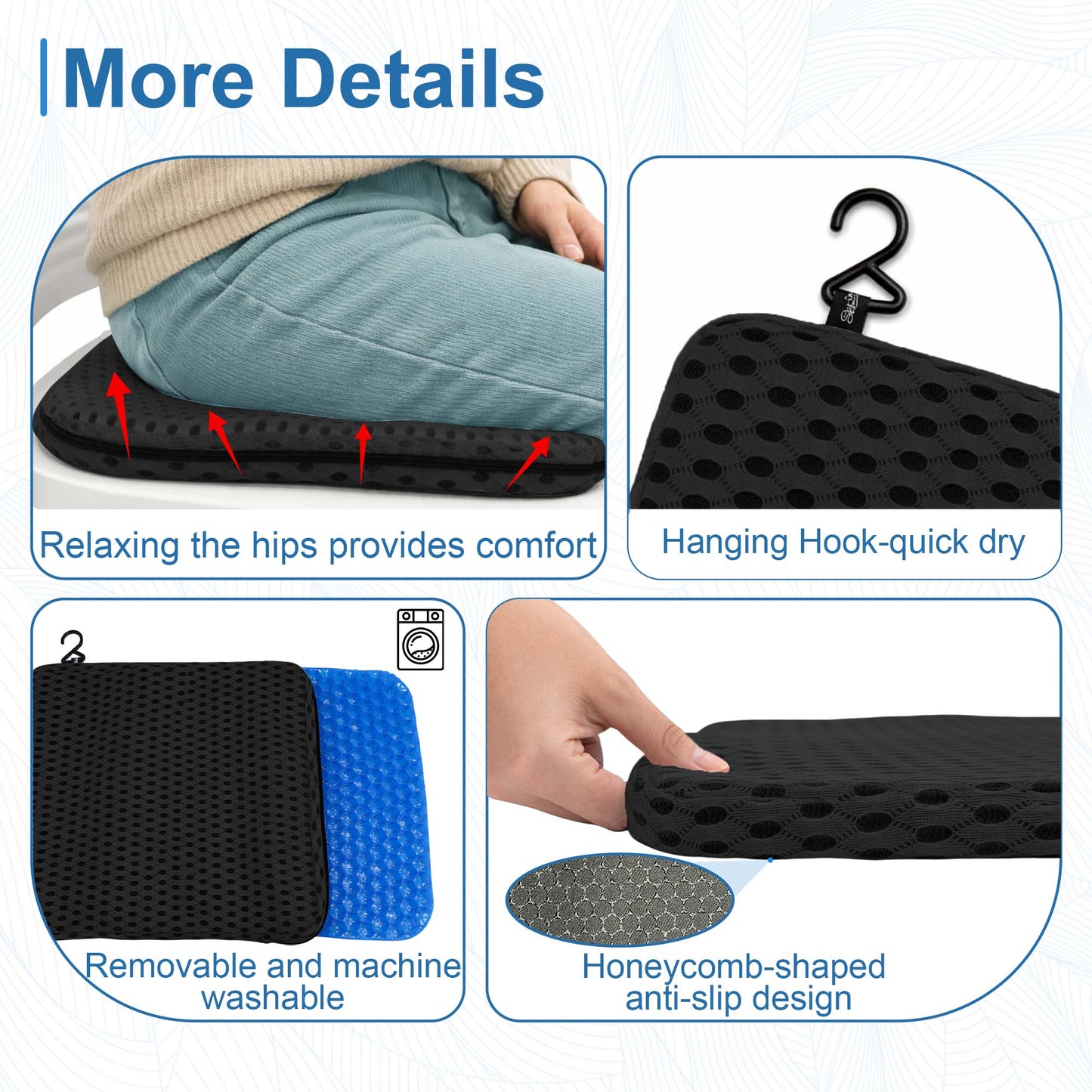 SPRING SEAON Non-Slip Gel Shower Chair Cushion – Quick-Dry Mesh Bath Seat Pad for Seniors(black)