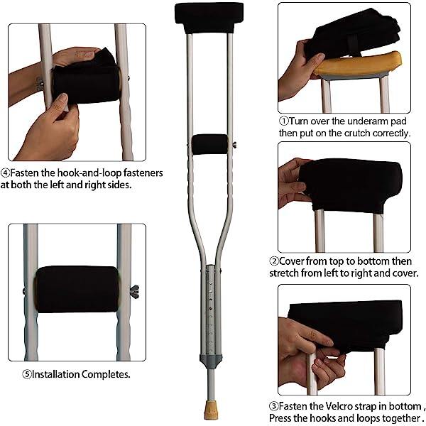 Universal Underarm Crutches Padded Crutch Pads with Hand Grips Padding Handle Covers