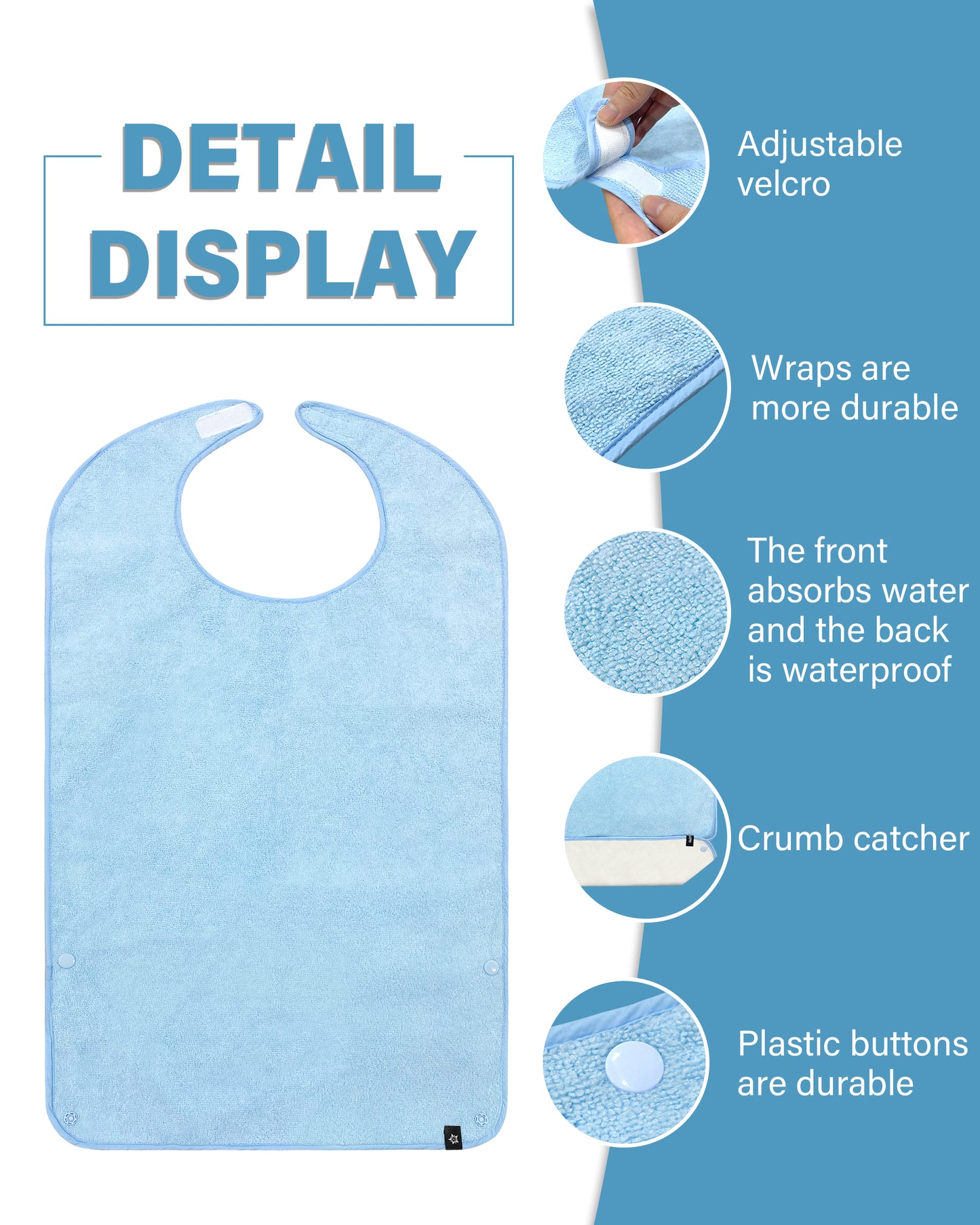 SPRING SEAON Adult Bibs Washable Towel Bibs for Eating - Unisex Dining Clothing Protectors 2 Pack