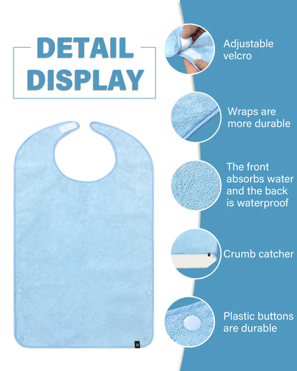 SPRING SEAON Adult Bibs Washable Towel Bibs for Eating - Unisex Dining Clothing Protectors 2 Pack