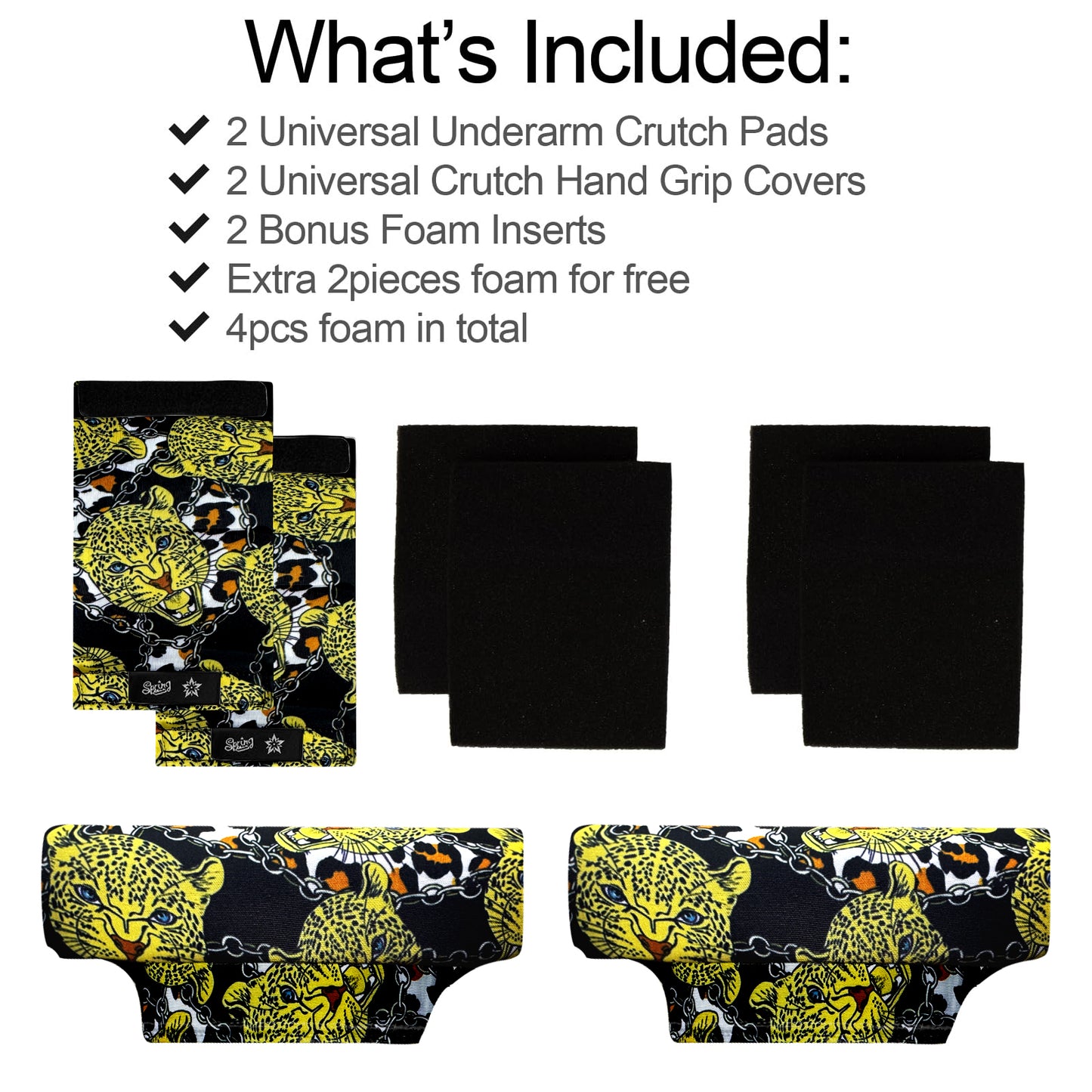 SpringSeaon Panther Pattern Underarm Crutch's Pad and Hand Grip Covers Universal Crutch Accessories