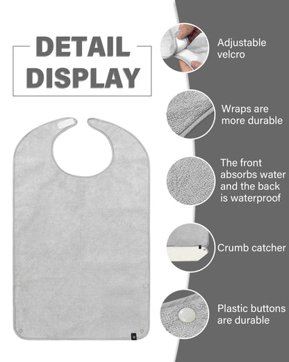 SPRING SEAON Adult Bibs Washable Towel Bibs for Eating - Unisex Dining Clothing Protectors 2 Pack