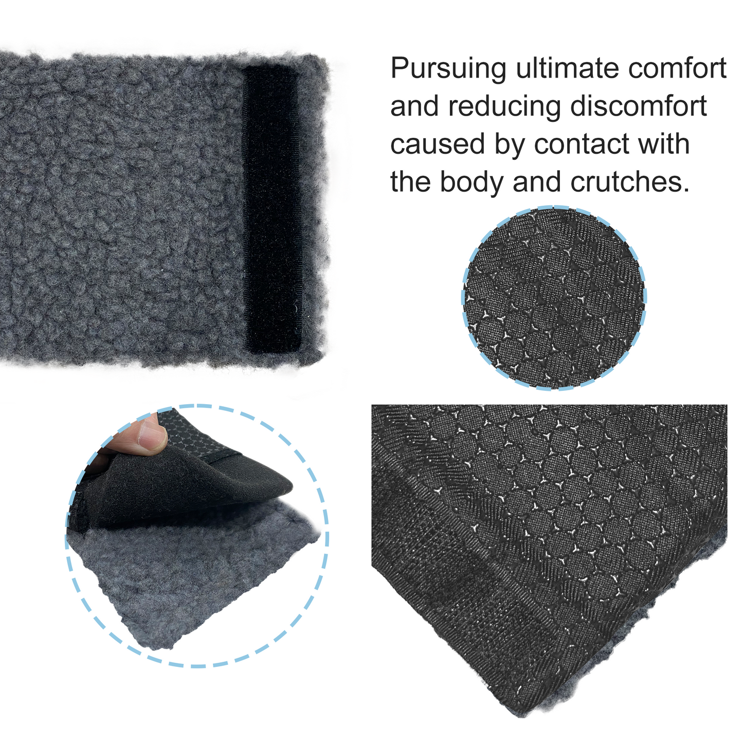 SPRING SEAON Gray Sherpa Crutch Pad & Hand‑Grip Covers Cushion for Crutches
